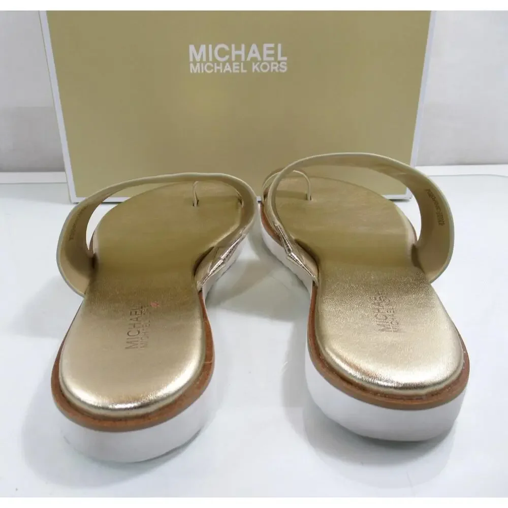 Michael Kors Rosa Metallic Slide Toe Ring Flat Sandal MK Logo Pale Gold Size 8.5